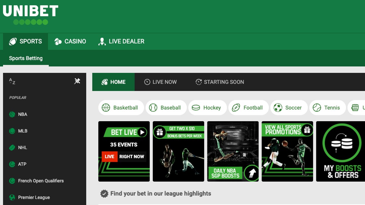 UniBet Home Screen