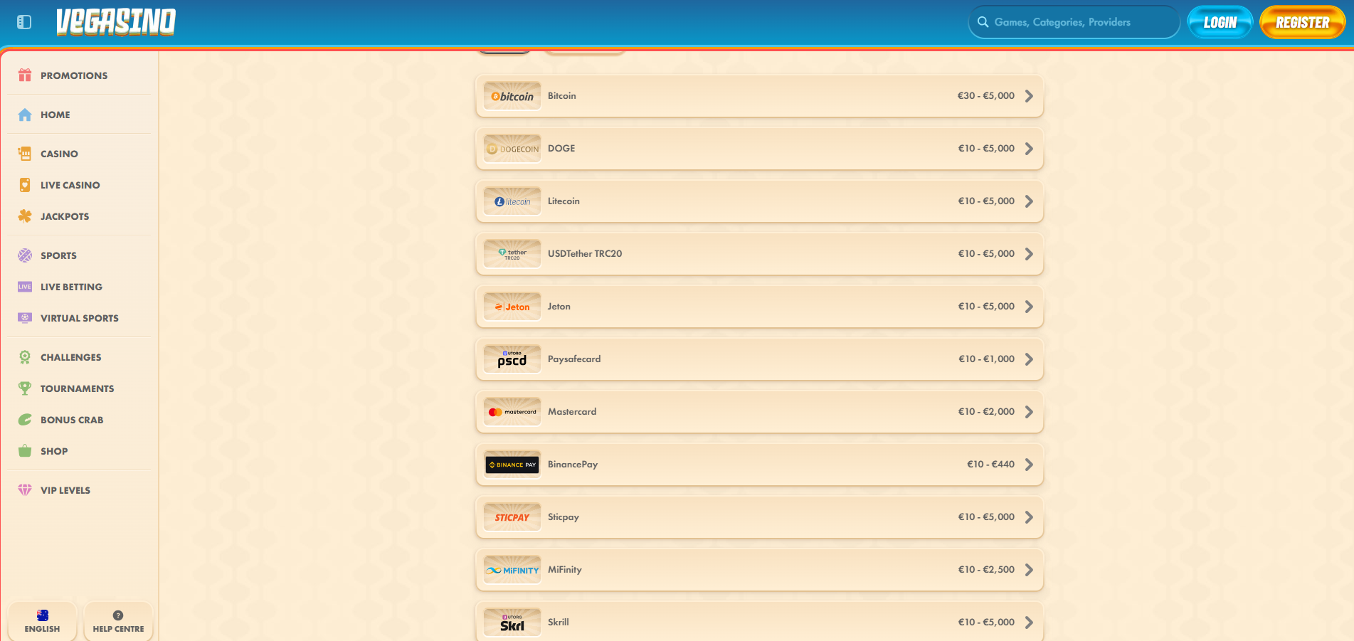 Metodi di Pagamento Vegasino